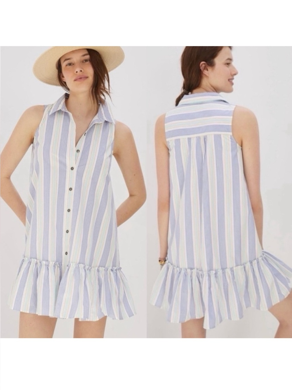 Anthropologie Maeve Striped Shirt with Blue, Mint & Coral Accents